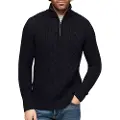 Superdry Superdrytil mænd. M6110639A Flettet strikket trøje med halv lynlås Jacob navy (XL), Casual, Akryl, Blå