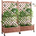Vevor 2 STK hævet haveseng med espalier, 60"x13"x61,4" udendørs hævede træplantekasser med drænhuller, fritstående espalier plantekasse til klatreplanter Blomster i haven, gårdhave, balkon