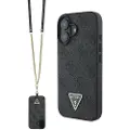 GUESS iPhone 16 Guess 4G Strass Triangle Metal Logo Cover med Crossbody Rem - Sort