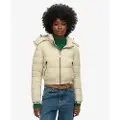 Superdry Superdrytil kvinder. W5011682A Kort jakke med hætte Fuji beige (S), Casual, Bæredygtig, Genanvendt nylon