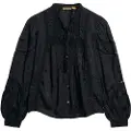 Superdry Superdrytil kvinder. W6011946A Langærmet blondebluse sort (M), Casual, Bomuld, Lange ærmer