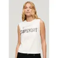 Superdry Superdrytil kvinder. W6011899A T-shirt med hvid kant Arkiv hvid (S), Casual, Bomuld, Uden ærmer/stropper
