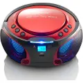 Lenco SCD-550 - Portable FM Radio CD/MP3/USB/Bluetooth player with LED lighting - Red