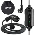 Vevor Bærbar elbiloplader, Type 2 13A, Elbiloplader 10 meter ladekabel med EU 2-bens stik, digital skærm, 3 kW vandtæt IEC 62196-2 ladestation til elbiler med bæretaske, CE