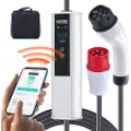 Vevor Bærbar elbiloplader Type 2, 16A 3,68 kW/11 kW, Elbiloplader med 7,5 m ladekabel CEE 16-stik LCD, IEC 62196 Hjemmeladestation til elbiler med bæretaske, opladningskabelkrog, IP66