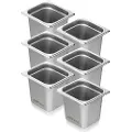 Vevor 6-pak hotelpander, 1/6 størrelse anti-jam damppande, 0,8 mm tyk rustfri stål restaurant dampbordpande, 6-tommer dyb kommerciel bordpande, catering opbevaringsmad pande, til industri og videnskab