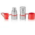Vevor 1/2" hydrauliske flade koblinger, 3/4 SAE hydrauliske hurtigkoblinger til minilæssere med 2 støvhætter (ISO16028)