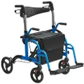 Vevor 2 i 1 rollator og transportstol til seniorer, foldbar rullebord, kørestolskombination og fodstøtter, letvægts mobilitetsgåbord i aluminium med justerbart håndtag, terrængående hjul, 136 kg
