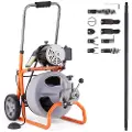 Vevor afløbsrensermaskine 100FT x 3/8 tommer automatisk fremføring med hjul og 8 fræsere