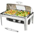 Vevor Rectangle Roll Top Chafing Fad med 9Qt Pan Visual Glas Låg Brændstofholder