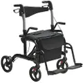 Vevor 2 i 1 Rollator Rollator &amp; Transportstol til seniorer, Folde Rolling Walker Kørestol Combo &amp; Fodstøtter, Letvægts Aluminium Mobility Walker med justerbart håndtag, terrænhjul, 136 kg