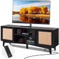 Vevor TV-bord i rattan til 75 tommer TV, Boho TV-bord med rattandøre, underholdningscenter med indbygget stikkontakt, opbevaringsskab med 2 hylder, moderne TV-konsol til stue, medierum, sort