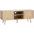 Vevor Rattan TV-bord, Boho TV-skab til 55 tommer TV, Mid Century Modern TV-bord, Rattan TV-konsol med justerbare hylder til stue, medierum, Eg