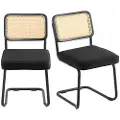 Vevor Rattanstole, sæt med 2, Mid Century Modern spisestuestol, polstret fløjlsstol med rattanryg, retro spisestuekøkkenstol til stue, soveværelse, læsestue, kontor, sort