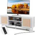 Vevor TV-bord i rotting 191 cm TV Boho TV-skab Hvidt TV-skab