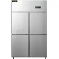 Vevor Kommercielt Reach-in køleskab, 4 døre opretstående drikkevarekøler, 27,5 cu.ft side-by-side fryser, rustfrit stål merchandiser køleskabe, erhvervskøkken til snacks og drikkevarer, sølv