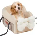 Vevor Konsolsæde til Hunde, Midterkonsol Hundesæde til Lille Hund, Kæledyrssæde til Bilarmlæn med Clip-On-Snor, Justerbare Remme, Understøtter op til 3,6 kg, Lysebrun