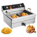 Vevor Kommerciel Frituregryde, 3000W Elektrisk Kalkunfrituregryde med Kurv, Stor Kapacitet 30,6Qt / 29L Bordplade Enkelt Oliefrituse, Rustfrit Stål, Temperaturkontrol, Til Køkkenrestaurantbrug, Sølv