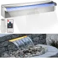 Vevor Vandfaldsfontæne til pool i rustfrit stål 17,7 x 4,5 x 3,1 tommer, rektangulær poolfontæne med LED-lys, konstrueret til svømmedam i rustfrit stål, vandfaldsblad, kaskade