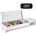Vevor Kølet krydderistation, 150 W bordpladekølet krydderistation, med 3 1/3 pander og 4 1/6 pander, 304 rustfrit stål kabinet og PC låg, sandwichbord med rustfri stålskærm, CE