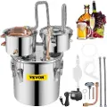 Vevor Moonshine Still Destiller 3Gal 12L Rustfrit Stål Vanddestiller Kobberrør med Cirkulationspumpe Hjemmebrygningskit Indbygget Termometer til DIY Whisky Vin Brandy Spiritus