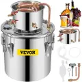 Vevor Moonshine Still Distiller 3Gal Vanddestiller 12L Rustfrit Stål Vanddestiller Kobberrør Hjemmebrygningskit Indbygget Termometer til DIY Whisky Vin Brandy Sølv