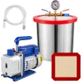 Vevor 11 L (3 gallon) 117 L/min (4 CFM) enkelttrins vakuumpumpe, 186 W (1/4 HK) vakuumkammer rustfrit stål vakuumafgasningskammer 160F akryl lågsæt