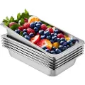 Vevor 6-pak dampbordspande 20,9 x 12,8 x 3,9 tommer dyb dampbordspande fuld størrelse 13L dyb madbeholder rustfrit stål ovnplade hotelpander anti-jam dampbordspande