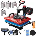 Vevor Heat Press 12X15 Inch 10 In 1 Heat Press 1000W Heat Press Machine med 360° Rotation Swing Away Red Heat Press T-Shirt Sublimation Machine Dual-tube Opvarmning til DIY Kuglepenne Kasketter Krus o