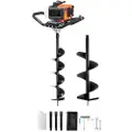 Vevor Stolpehulsgraver Benzindrevet, 52CC 1450W Jordbor, Benzinbor med 6” &amp; 10” Borehoveder og 3 Forlængerstænger, Stolpehegnsgrav til Landbrugshaveplanter, Orange+Sort