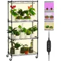 Vevor Plantestativ med vækstlys, 4 niveauer, 45W indendørs vækstlyshylde, 3 spektrumlystilstande, metalplantehylde med timer Grdena plantevækstativ til frøopstart 59,8 cm L x 33,8 cm B x 122,8 cm H