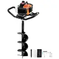 Vevor Stolpehulsgraver Benzindrevet, 52CC 1450W Jordbor, Benzinbor med 8” borehoveder og 1 forlængerstang, Stolpehegnshulsgrav til landbrugshaveplanter, Orange+Sort