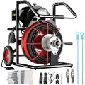 Vevor Afløbsrens 50' x 1/2" Afløbsrensemaskine 370W Kloakprop m/ Cutters 1750R/min med 4 fræser og fodkontakt til 3/4"-4" (20mm-100mm) rør