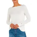 Tommy Hilfiger Tommy Hilfigertil kvinder. WW0WW42050 Hvid strikket trøje med bådhals (XXL), Casual, Lange ærmer, Økologisk bomuld, Bæredygtig