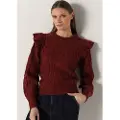 LOIS Jeans Lois Jeanstil kvinder. 452832392 Jumper med rund hals og flæser på skuldrene rødbrun (XL), Casual, Akryl, Lange ærmer, Burgund