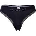 Tommy Hilfiger Tommy Hilfigertil kvinder. UW0UW04184 Tanga med logo og navyfarvede blonder (XS), Afslappet, Bæredygtig, Genanvendt nylon, Blå