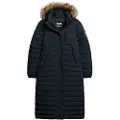 Superdry Superdrytil kvinder. W5011565A Fuji navy lang quiltet frakke med hætte (XS), Casual, Genanvendt polister, Bæredygtig, Blå