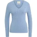 Gant Ganttil kvinder. 4800101 Blå bomuldsstretch-ribstrikket pullover med spidskrave (S), Casual
