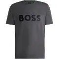 Hugo Boss BOSStil mænd. 50530990 Strikket T-shirt i bomuld med stort logo grå (L), Casual, Korte ærmer