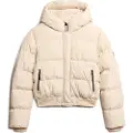 Superdry Superdrytil kvinder. W5011723A Sports beige quiltet bomberjakke med hætte Sports beige (L), Casual, Genanvendt polister, Bæredygtig