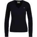 Gant Ganttil kvinder. 4800101 Strikket trøje med V-hals i marineblå bomuld med stretch, strikket i ottetaller (L), Casual, Lange ærmer