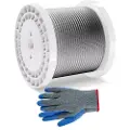 Vevor stålwire, 1/4" 250 fod zinkgalvaniseret kulstofstålkabel med handsker, 7000 lbs brudstyrke, 7 x 19 tråde, konstruktion, marineflykvalitet, til gelændere, trapper, terrassehegn, udendørs