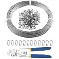 Vevor stålwiresæt, 1/16" 66 fod 304 rustfrit stålkabel med krympetang, 160 muffer og 12 fingerbøl, 7x7 tråde, konstruktion, marine, flykvalitet, til gelænder, trappedæk, udendørs hegn