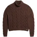 Superdry Superdrytil kvinder. W6110546A Flettet strikket trøje med brun polokrave (XL), Casual, Akryl, Lange ærmer