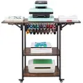 Vevor varmepressebord, 3-lags flytbart varmepressestativ, foldbart stativ til varmeoverføringsmaskine med hjul og vinylrulleholder, rullende metalarbejdsbord til sublimeringsmaskine, brun