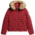 Superdry Superdrytil kvinder. W5011754A Vatteret jakke i imiteret pels med hætte Fuji-rød (M), Casual, Genanvendt polister, Bæredygtig