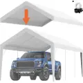 Vevor Carport udskiftning af baldakin 6100 x 3040 mm, Garage Top Telt Shelter Tarp Heavy-Duty Vandtæt &amp; UV-beskyttet, Nem installation med Ball Bungees, Hvid (Kun Top Cover, Ramme medfølger ikke)