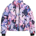 Superdry Superdrytil kvinder. WS110169A Lilla quiltet skijakke med firkantet snit (L), Sport, Sne, Bæredygtig, Genanvendt nylon