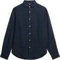Superdry Superdrytil mænd. M4010607A Langærmet afslappet navy skjorte i hør (S), Casual, Linned, Lange ærmer, Blå