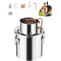 Vevor Alkoholdestillationsapparat, 5 Gal / 19 L Rustfrit Stål Vandalkoholdestiller med Kobberspole, Hjemmebrygning Raffinering Fermenteringssæt med Termometer, til Vin Whisky Brandy, Sølv